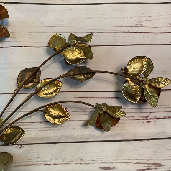 2 Vintage Homco Gold Tone Metal Rose and Leaf Wall Hanging Spray - Picture 5 of 7